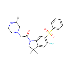 C[C@@H]1CN(CC(=O)N2CC(C)(C)c3cc(F)c(S(=O)(=O)c4ccccc4)cc32)CCN1 ZINC000221249244