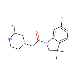 C[C@@H]1CN(CC(=O)N2CC(C)(C)c3ccc(Cl)cc32)CCN1 ZINC000205473668