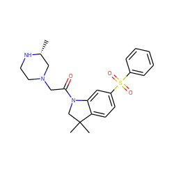 C[C@@H]1CN(CC(=O)N2CC(C)(C)c3ccc(S(=O)(=O)c4ccccc4)cc32)CCN1 ZINC000205477195