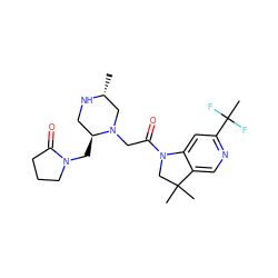 C[C@@H]1CN(CC(=O)N2CC(C)(C)c3cnc(C(C)(F)F)cc32)[C@@H](CN2CCCC2=O)CN1 ZINC000221258679