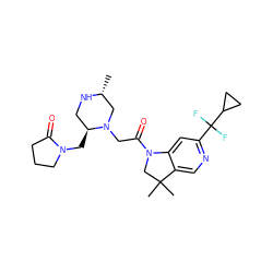 C[C@@H]1CN(CC(=O)N2CC(C)(C)c3cnc(C(F)(F)C4CC4)cc32)[C@@H](CN2CCCC2=O)CN1 ZINC000219052135