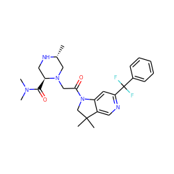 C[C@@H]1CN(CC(=O)N2CC(C)(C)c3cnc(C(F)(F)c4ccccc4)cc32)[C@@H](C(=O)N(C)C)CN1 ZINC000219021316