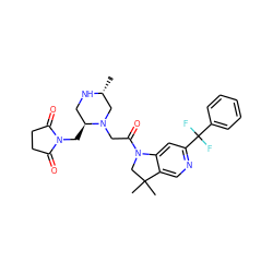 C[C@@H]1CN(CC(=O)N2CC(C)(C)c3cnc(C(F)(F)c4ccccc4)cc32)[C@@H](CN2C(=O)CCC2=O)CN1 ZINC000219014908