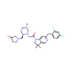 C[C@@H]1CN(CC(=O)N2CC(C)(C)c3cnc(Cc4ccc(F)cc4F)cc32)[C@@H](CN2CCC(=O)C2)CN1 ZINC000219041398