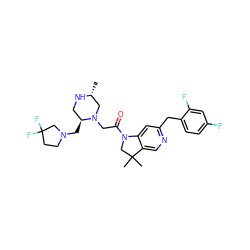 C[C@@H]1CN(CC(=O)N2CC(C)(C)c3cnc(Cc4ccc(F)cc4F)cc32)[C@@H](CN2CCC(F)(F)C2)CN1 ZINC000219021989