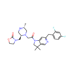 C[C@@H]1CN(CC(=O)N2CC(C)(C)c3cnc(Cc4ccc(F)cc4F)cc32)[C@@H](CN2CCOC2=O)CN1 ZINC000219005600