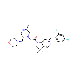 C[C@@H]1CN(CC(=O)N2CC(C)(C)c3cnc(Cc4ccc(F)cc4F)cc32)[C@@H](CN2CCOCC2)CN1 ZINC000219032537