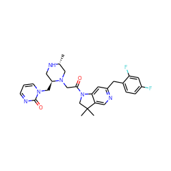 C[C@@H]1CN(CC(=O)N2CC(C)(C)c3cnc(Cc4ccc(F)cc4F)cc32)[C@@H](Cn2cccnc2=O)CN1 ZINC000219007963