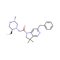 C[C@@H]1CN(CC(=O)N2CC(C)(C)c3cnc(Cc4ccccc4)cc32)[C@@H](CF)CN1 ZINC000219016720