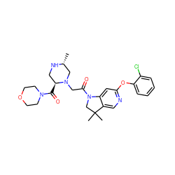 C[C@@H]1CN(CC(=O)N2CC(C)(C)c3cnc(Oc4ccccc4Cl)cc32)[C@@H](C(=O)N2CCOCC2)CN1 ZINC000219022656