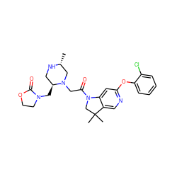 C[C@@H]1CN(CC(=O)N2CC(C)(C)c3cnc(Oc4ccccc4Cl)cc32)[C@@H](CN2CCOC2=O)CN1 ZINC000219019388