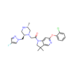 C[C@@H]1CN(CC(=O)N2CC(C)(C)c3cnc(Oc4ccccc4Cl)cc32)[C@@H](Cn2cc(F)cn2)CN1 ZINC000219013767