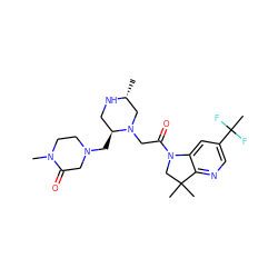 C[C@@H]1CN(CC(=O)N2CC(C)(C)c3ncc(C(C)(F)F)cc32)[C@@H](CN2CCN(C)C(=O)C2)CN1 ZINC000219010305