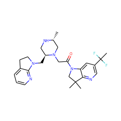 C[C@@H]1CN(CC(=O)N2CC(C)(C)c3ncc(C(C)(F)F)cc32)[C@@H](CN2CCc3cccnc32)CN1 ZINC000219033329