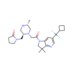 C[C@@H]1CN(CC(=O)N2CC(C)(C)c3ncc(C(F)(F)C4CCC4)cc32)[C@@H](CN2CCCC2=O)CN1 ZINC000219035491