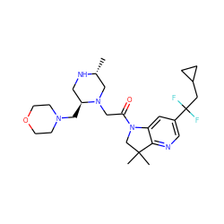 C[C@@H]1CN(CC(=O)N2CC(C)(C)c3ncc(C(F)(F)CC4CC4)cc32)[C@@H](CN2CCOCC2)CN1 ZINC000219016008