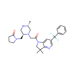 C[C@@H]1CN(CC(=O)N2CC(C)(C)c3ncc(C(F)(F)c4ccccc4)cc32)[C@@H](CN2CCCC2=O)CN1 ZINC000219017613