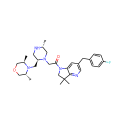 C[C@@H]1CN(CC(=O)N2CC(C)(C)c3ncc(Cc4ccc(F)cc4)cc32)[C@@H](CN2[C@H](C)COC[C@H]2C)CN1 ZINC000210872647