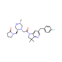 C[C@@H]1CN(CC(=O)N2CC(C)(C)c3ncc(Cc4ccc(F)cc4)cc32)[C@@H](CN2CCCC2=O)CN1 ZINC000219022790