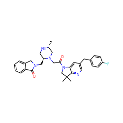 C[C@@H]1CN(CC(=O)N2CC(C)(C)c3ncc(Cc4ccc(F)cc4)cc32)[C@@H](CN2Cc3ccccc3C2=O)CN1 ZINC000207672742