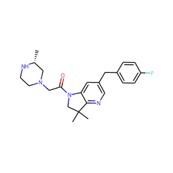 C[C@@H]1CN(CC(=O)N2CC(C)(C)c3ncc(Cc4ccc(F)cc4)cc32)CCN1 ZINC000206855657