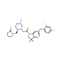 C[C@@H]1CN(CC(=O)N2CC(C)(C)c3ncc(Cc4ccc(F)cc4F)cc32)[C@@H](CN2CCCC2=O)CN1 ZINC000219032235