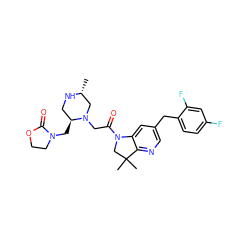 C[C@@H]1CN(CC(=O)N2CC(C)(C)c3ncc(Cc4ccc(F)cc4F)cc32)[C@@H](CN2CCOC2=O)CN1 ZINC000219010403