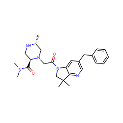 C[C@@H]1CN(CC(=O)N2CC(C)(C)c3ncc(Cc4ccccc4)cc32)[C@@H](C(=O)N(C)C)CN1 ZINC000219018794