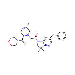 C[C@@H]1CN(CC(=O)N2CC(C)(C)c3ncc(Cc4ccccc4)cc32)[C@@H](C(=O)N2CCOCC2)CN1 ZINC000219005928