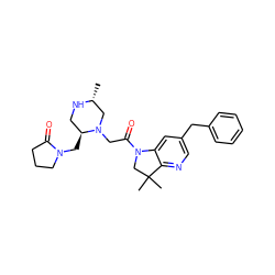 C[C@@H]1CN(CC(=O)N2CC(C)(C)c3ncc(Cc4ccccc4)cc32)[C@@H](CN2CCCC2=O)CN1 ZINC000219019699