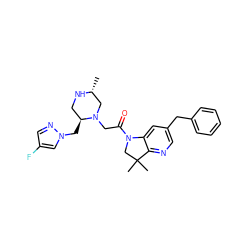 C[C@@H]1CN(CC(=O)N2CC(C)(C)c3ncc(Cc4ccccc4)cc32)[C@@H](Cn2cc(F)cn2)CN1 ZINC000219013882