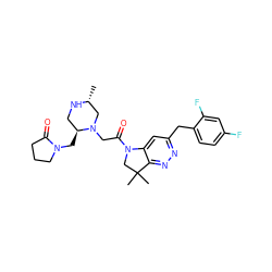 C[C@@H]1CN(CC(=O)N2CC(C)(C)c3nnc(Cc4ccc(F)cc4F)cc32)[C@@H](CN2CCCC2=O)CN1 ZINC000219036968