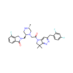 C[C@@H]1CN(CC(=O)N2CC(C)(C)c3nnc(Cc4ccc(F)cc4F)cc32)[C@@H](CN2Cc3c(F)cccc3C2=O)CN1 ZINC000210872960