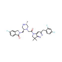 C[C@@H]1CN(CC(=O)N2CC(C)(C)c3nnc(Cc4ccc(F)cc4F)cc32)[C@@H](CN2Cc3cc(F)ccc3C2=O)CN1 ZINC000207629785