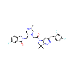 C[C@@H]1CN(CC(=O)N2CC(C)(C)c3nnc(Cc4ccc(F)cc4F)cc32)[C@@H](CN2Cc3ccc(F)cc3C2=O)CN1 ZINC000207682505