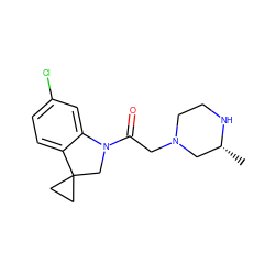 C[C@@H]1CN(CC(=O)N2CC3(CC3)c3ccc(Cl)cc32)CCN1 ZINC000205477272