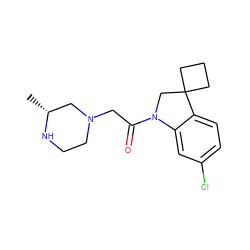 C[C@@H]1CN(CC(=O)N2CC3(CCC3)c3ccc(Cl)cc32)CCN1 ZINC000205477299