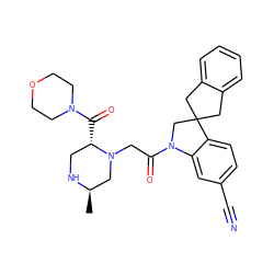 C[C@@H]1CN(CC(=O)N2CC3(Cc4ccccc4C3)c3ccc(C#N)cc32)[C@@H](C(=O)N2CCOCC2)CN1 ZINC000205481872