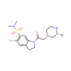 C[C@@H]1CN(CC(=O)N2CCc3cc(Br)c(S(=O)(=O)N(C)C)cc32)CCN1 ZINC000205474681