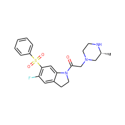 C[C@@H]1CN(CC(=O)N2CCc3cc(F)c(S(=O)(=O)c4ccccc4)cc32)CCN1 ZINC000205476075