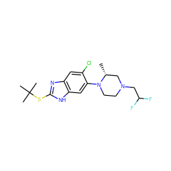 C[C@@H]1CN(CC(F)F)CCN1c1cc2[nH]c(SC(C)(C)C)nc2cc1Cl ZINC000040835332