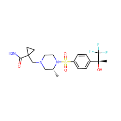 C[C@@H]1CN(CC2(C(N)=O)CC2)CCN1S(=O)(=O)c1ccc([C@@](C)(O)C(F)(F)F)cc1 ZINC000040422724