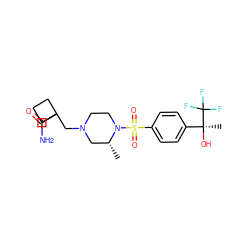 C[C@@H]1CN(CC2(C(N)=O)CCC2)CCN1S(=O)(=O)c1ccc([C@](C)(O)C(F)(F)F)cc1 ZINC000038310212