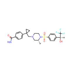 C[C@@H]1CN(CC2(c3ccc(C(N)=O)cc3)CC2)CCN1S(=O)(=O)c1ccc([C@](C)(O)C(F)(F)F)cc1 ZINC000040864466