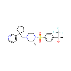 C[C@@H]1CN(CC2(c3cccnc3)CCCC2)CCN1S(=O)(=O)c1ccc([C@](C)(O)C(F)(F)F)cc1 ZINC000040423847