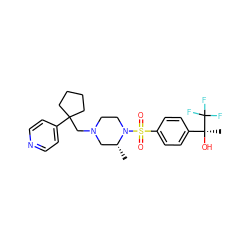 C[C@@H]1CN(CC2(c3ccncc3)CCCC2)CCN1S(=O)(=O)c1ccc([C@](C)(O)C(F)(F)F)cc1 ZINC000040951120