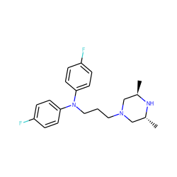 C[C@@H]1CN(CCCN(c2ccc(F)cc2)c2ccc(F)cc2)C[C@@H](C)N1 ZINC000026577132