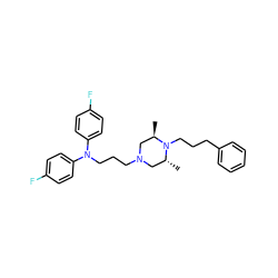 C[C@@H]1CN(CCCN(c2ccc(F)cc2)c2ccc(F)cc2)C[C@@H](C)N1CCCc1ccccc1 ZINC000026578010