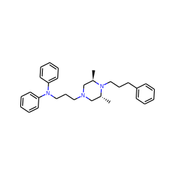 C[C@@H]1CN(CCCN(c2ccccc2)c2ccccc2)C[C@@H](C)N1CCCc1ccccc1 ZINC000026577686