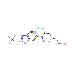 C[C@@H]1CN(CCO)CCN1c1cc2[nH]c(SC(C)(C)C)nc2cc1Cl ZINC000040957014